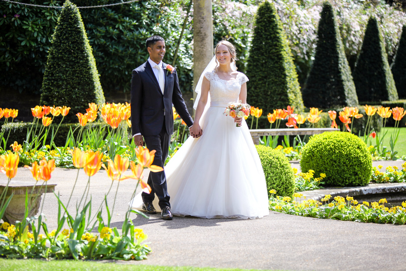 Italian Villa Garden with bride and groom