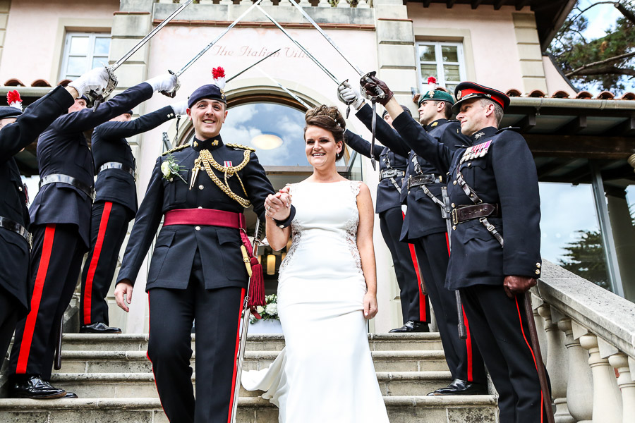 Italian Villa Garden with bride and groom