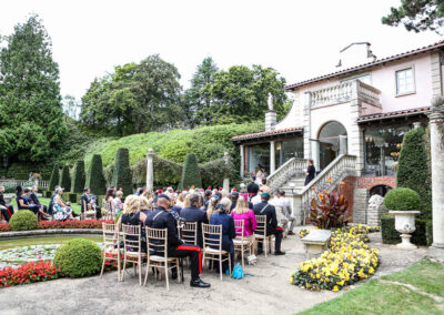 outside wedding ceremony at the Italian Villa Poole Dorset